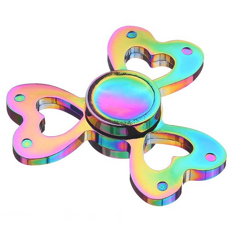 اسپینر فلزی سه پره ای رنگین کمانی طرح قلب Fidget Spinner Metal Rainbow Love Heart