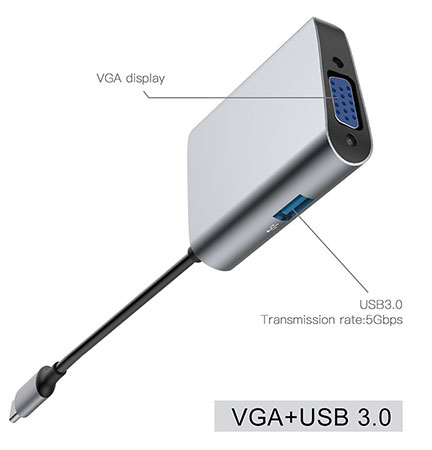 هاب آداپتور تایپ سی به وی جی ای بیسوس Baseus BS-UC23 Type-C VGA + USB 3.0 Hub Adapter